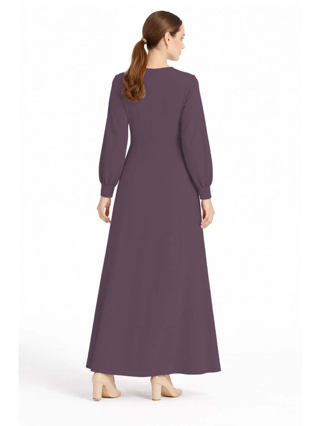 LINA DARK PURPLE – Premium Dark Purple Button Front Abaya | Round Neck | Without Hijab | Free Size | AARUH