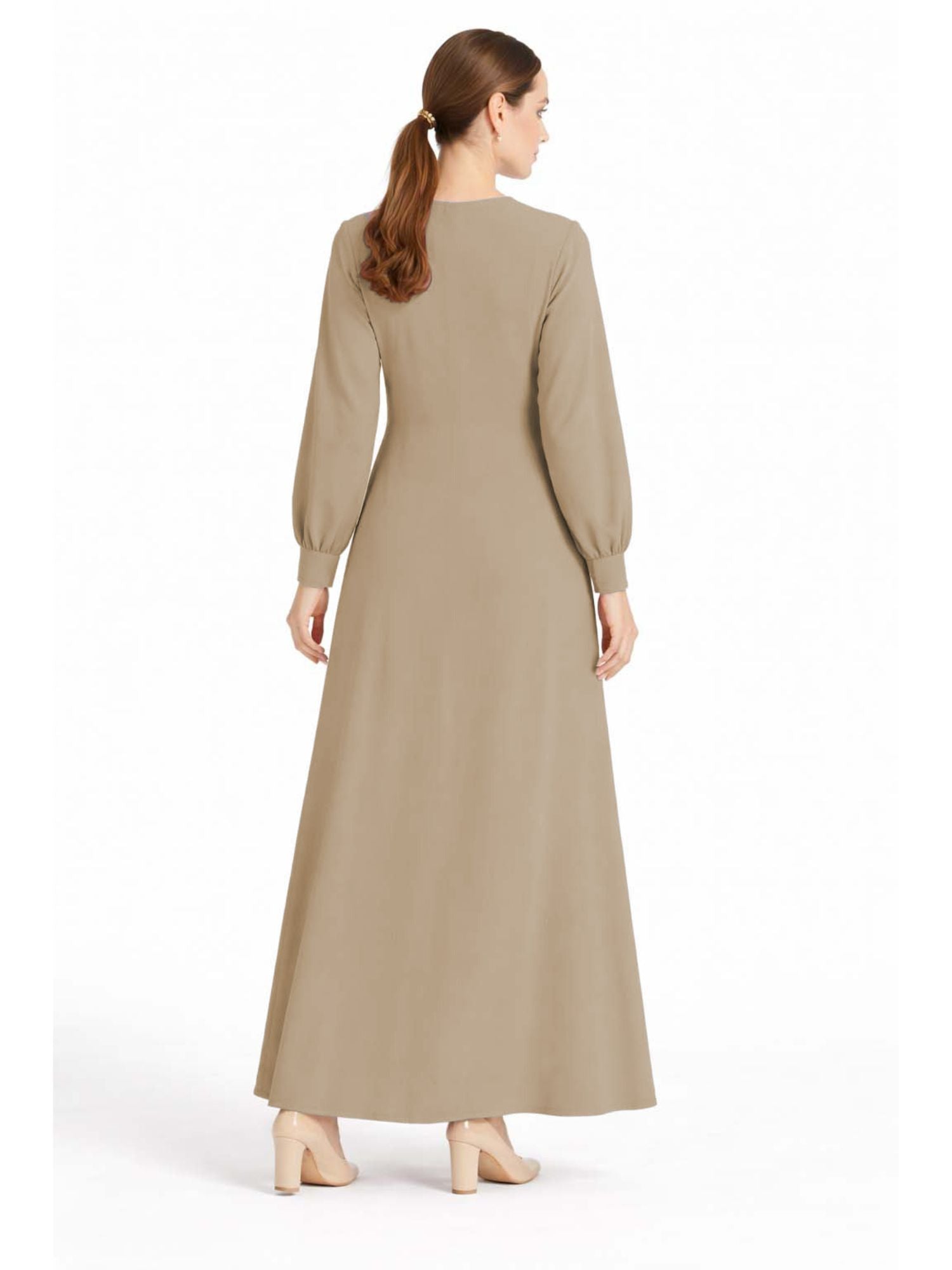 LINA BROWN – Premium Brown Button Front Abaya | Round Neck | Without Hijab | Free Size | AARUH