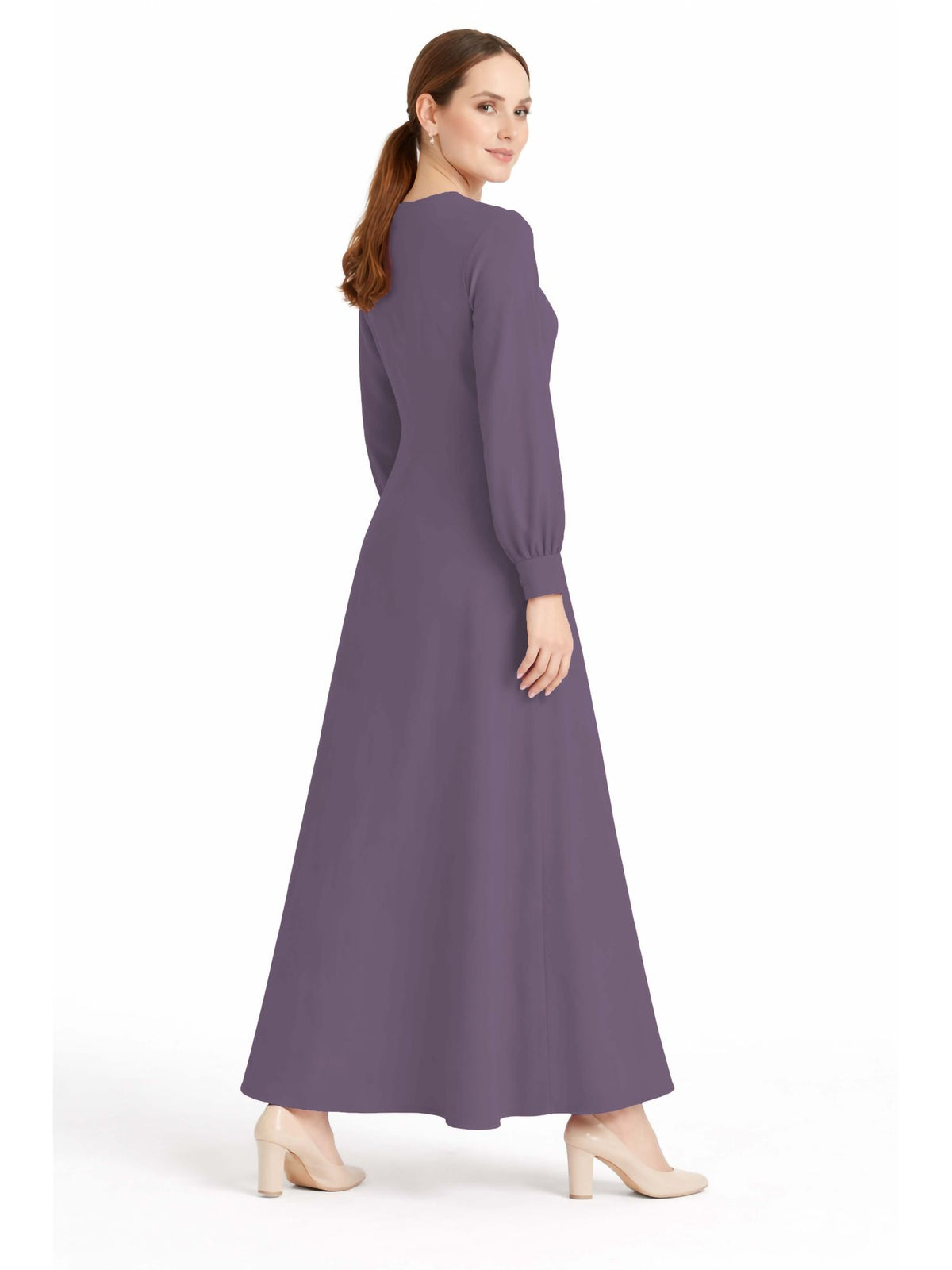 LINA LAVENDER – Premium Lavender Button Front Abaya | Round Neck | Without Hijab | Free Size | AARUH