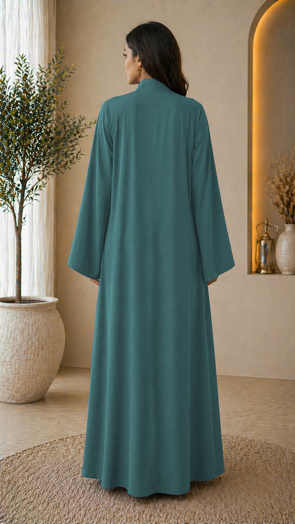 KIMONO TEAL – Premium Teal Kimono Style Abaya | V Neck | Without Hijab | Free Size | AARUH