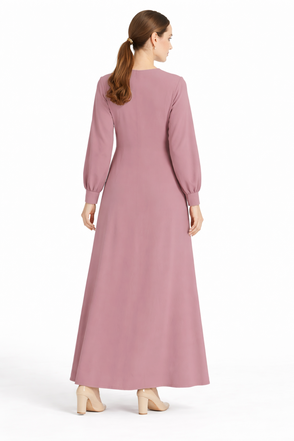 LINA BABY PINK – Premium Baby Pink Button Front Abaya | Round Neck | Without Hijab | Free Size | AARUH