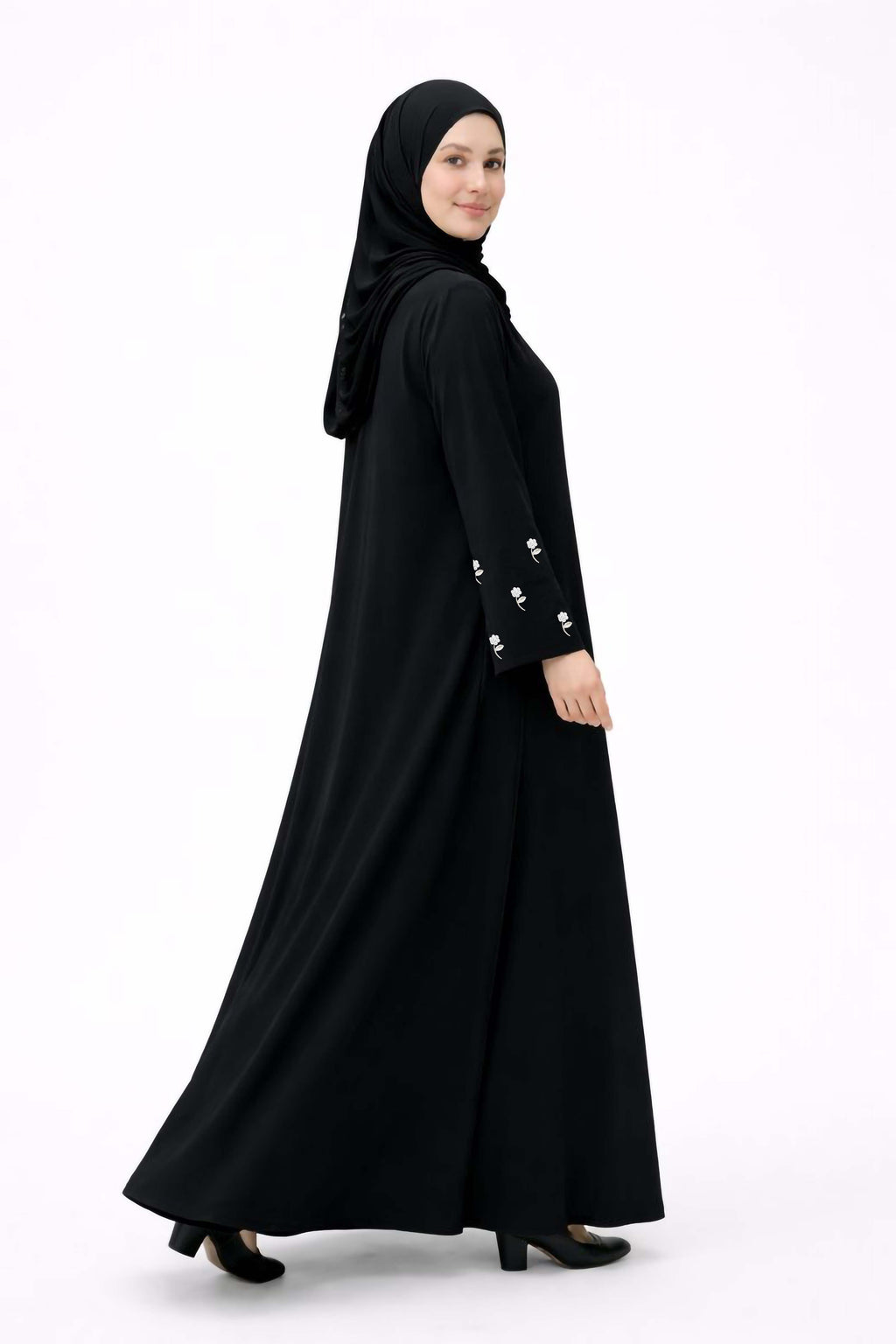 BLOOM WHITE – Premium White Embroidered Abaya with Hijab | Free Size | AARUH