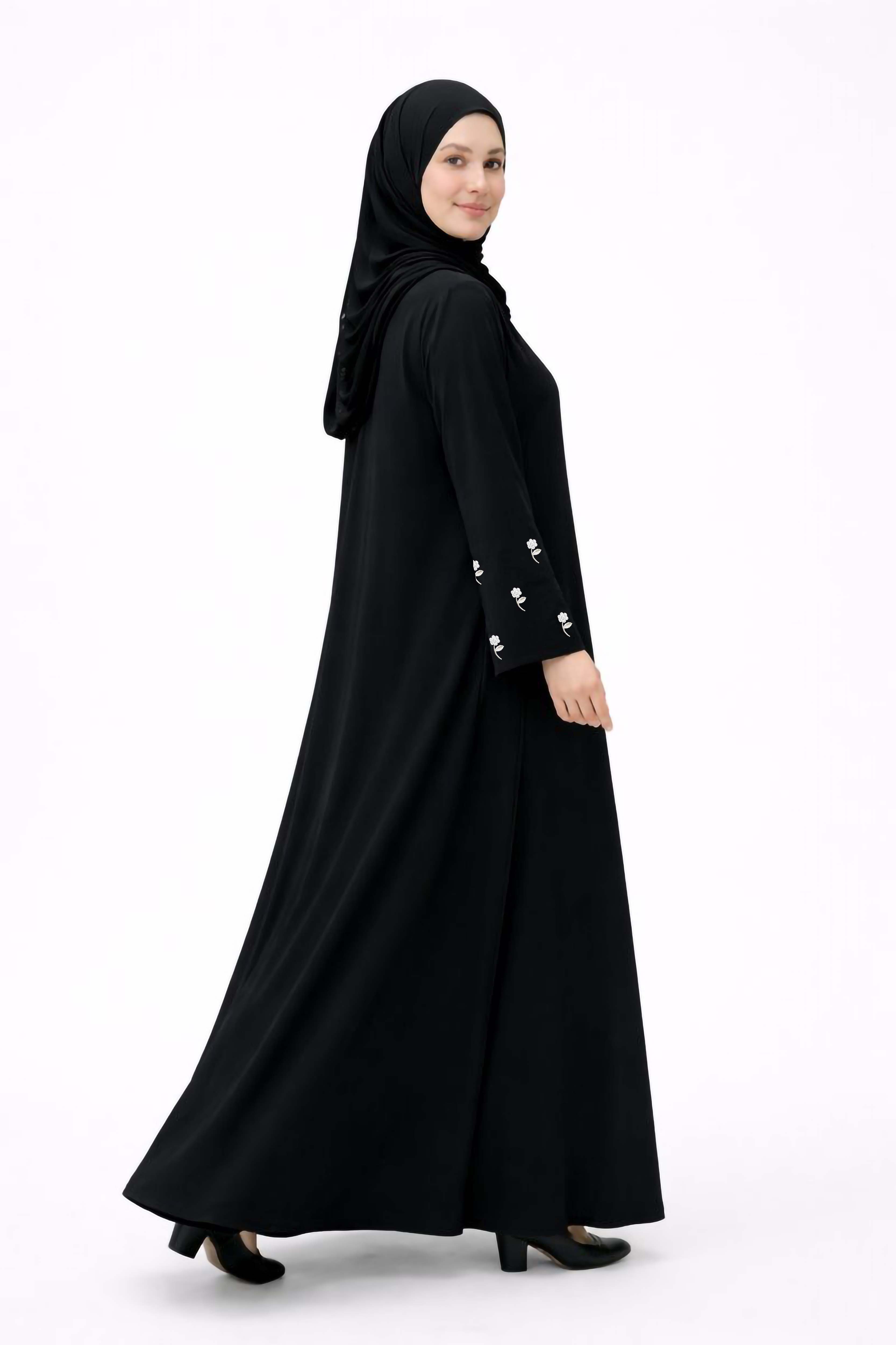 BLOOM WHITE – Premium White Embroidered Abaya with Hijab | Free Size | AARUH