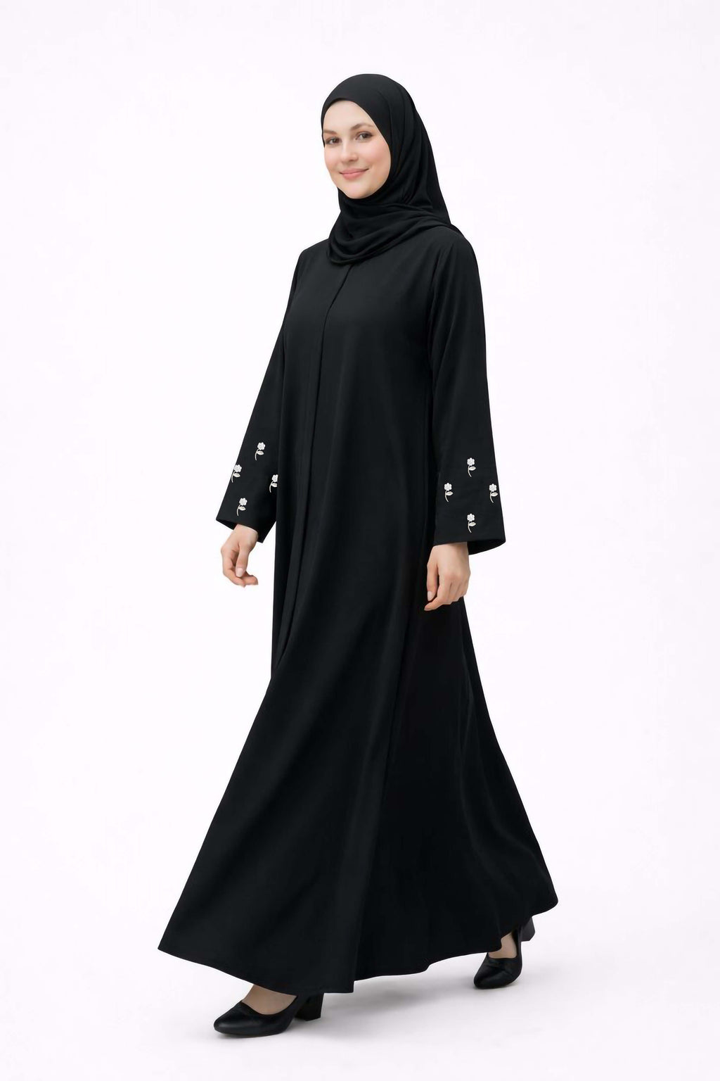 BLOOM WHITE – Premium White Embroidered Abaya with Hijab | Free Size | AARUH