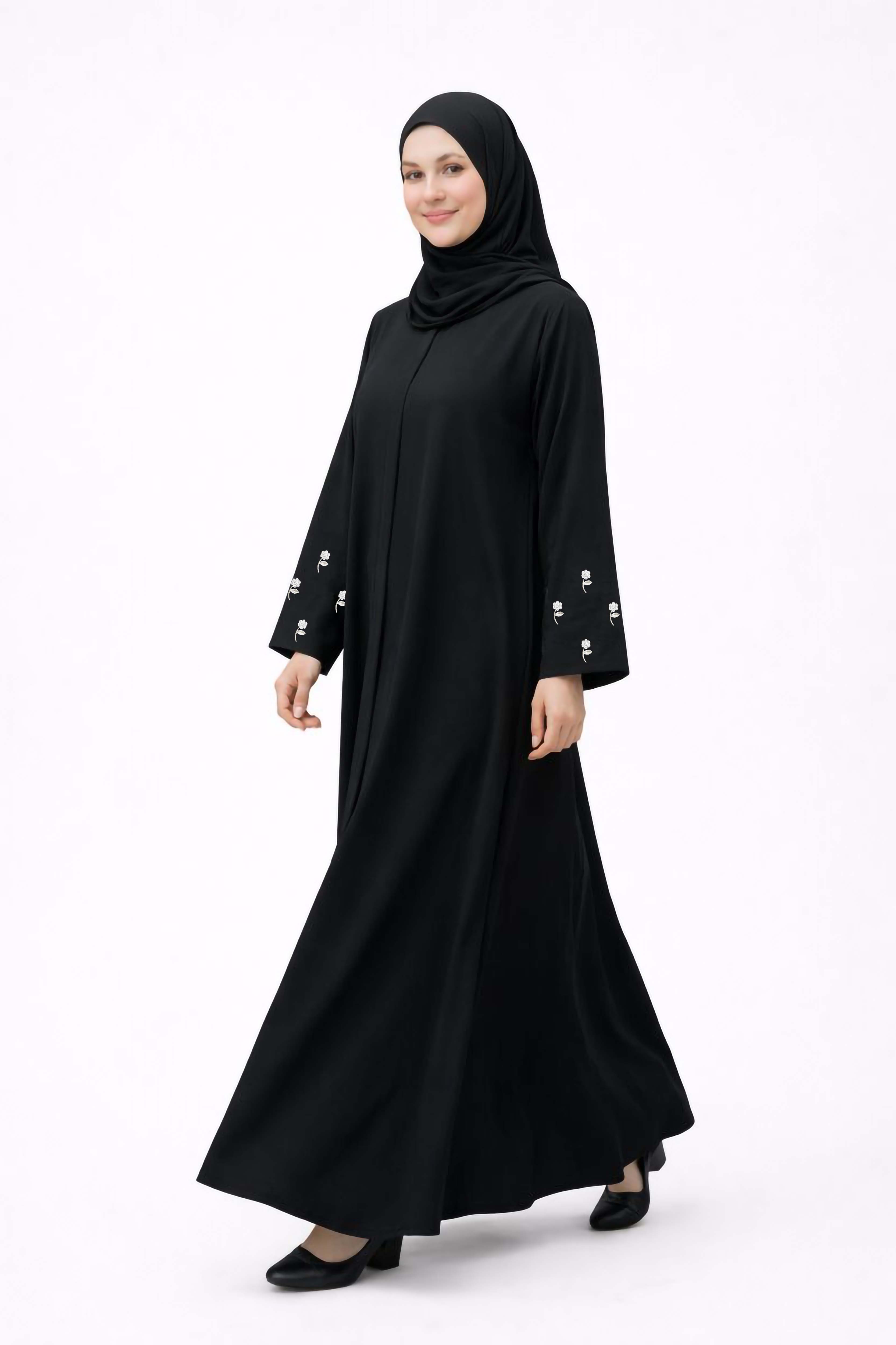 BLOOM WHITE – Premium White Embroidered Abaya with Hijab | Free Size | AARUH