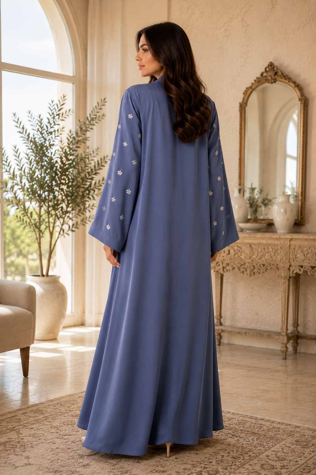 KIMONO GREY PETAL – Premium Embroidered Kimono Style Abaya | V Neck | Without Hijab | Free Size | AARUH