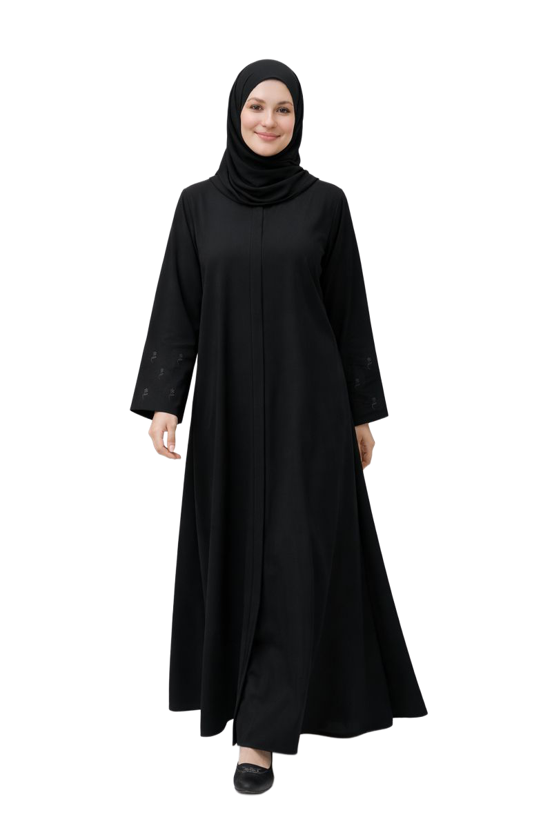 BLOOM BLACK – Premium Black Floral Embroidered Abaya with Hijab | Free Size | AARUH
