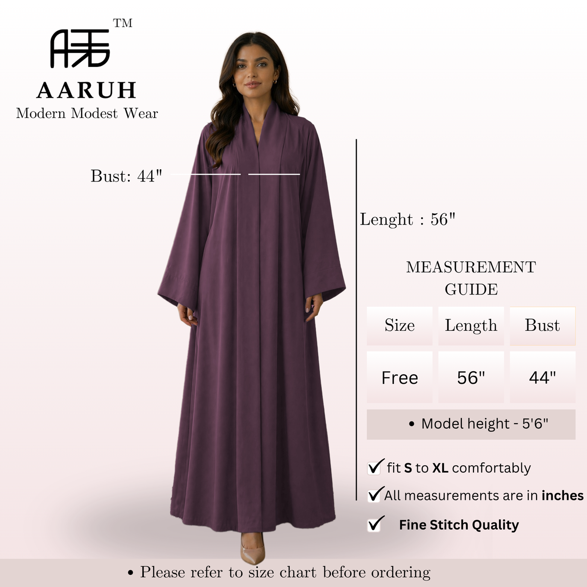 KIMONO PURPLE – Premium Purple Kimono Style Abaya | V Neck | Without Hijab | Free Size | AARUH