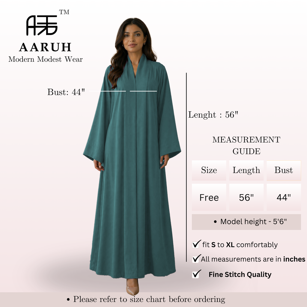 KIMONO TEAL – Premium Teal Kimono Style Abaya | V Neck | Without Hijab | Free Size | AARUH