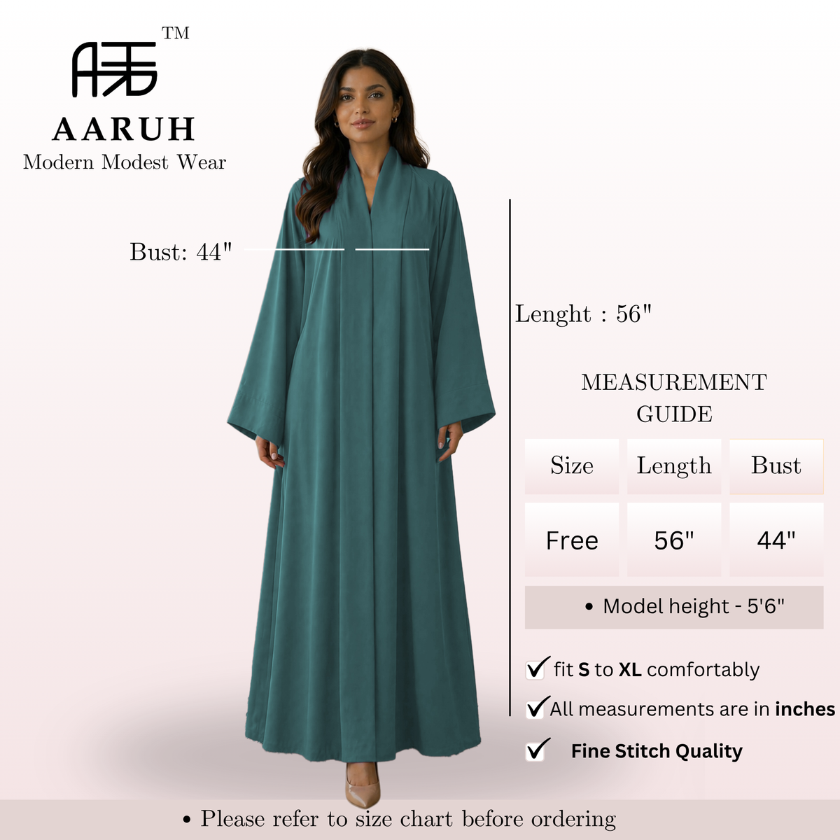 KIMONO TEAL – Premium Teal Kimono Style Abaya | V Neck | Without Hijab | Free Size | AARUH
