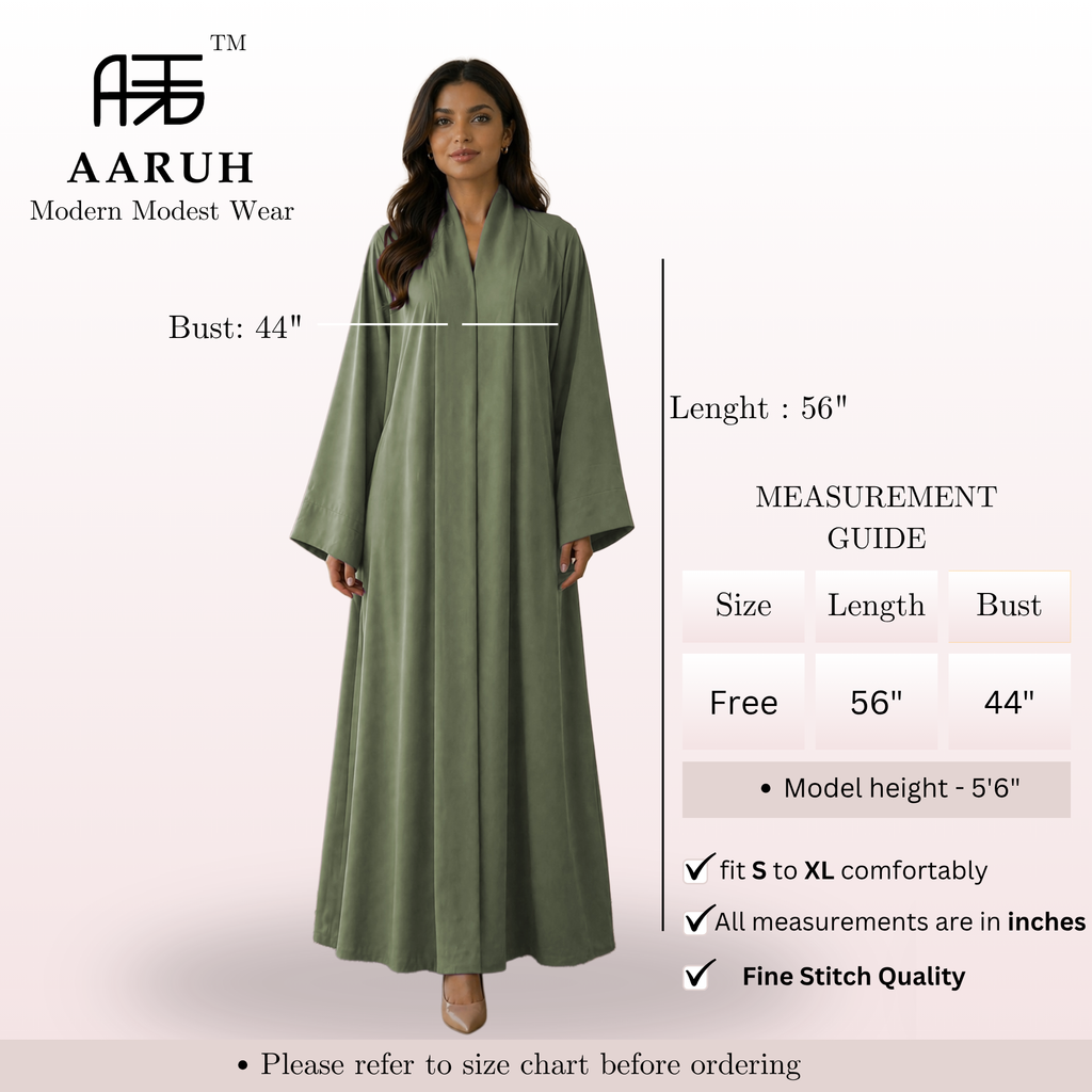 KIMONO GREEN – Premium Green Kimono Style Abaya | V Neck | Without Hijab | Free Size | AARUH