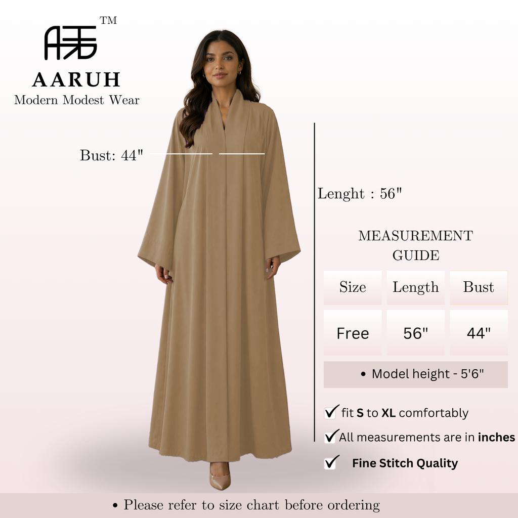 KIMONO BROWN – Premium Brown Kimono Style Abaya | V Neck | Without Hijab | Free Size | AARUH