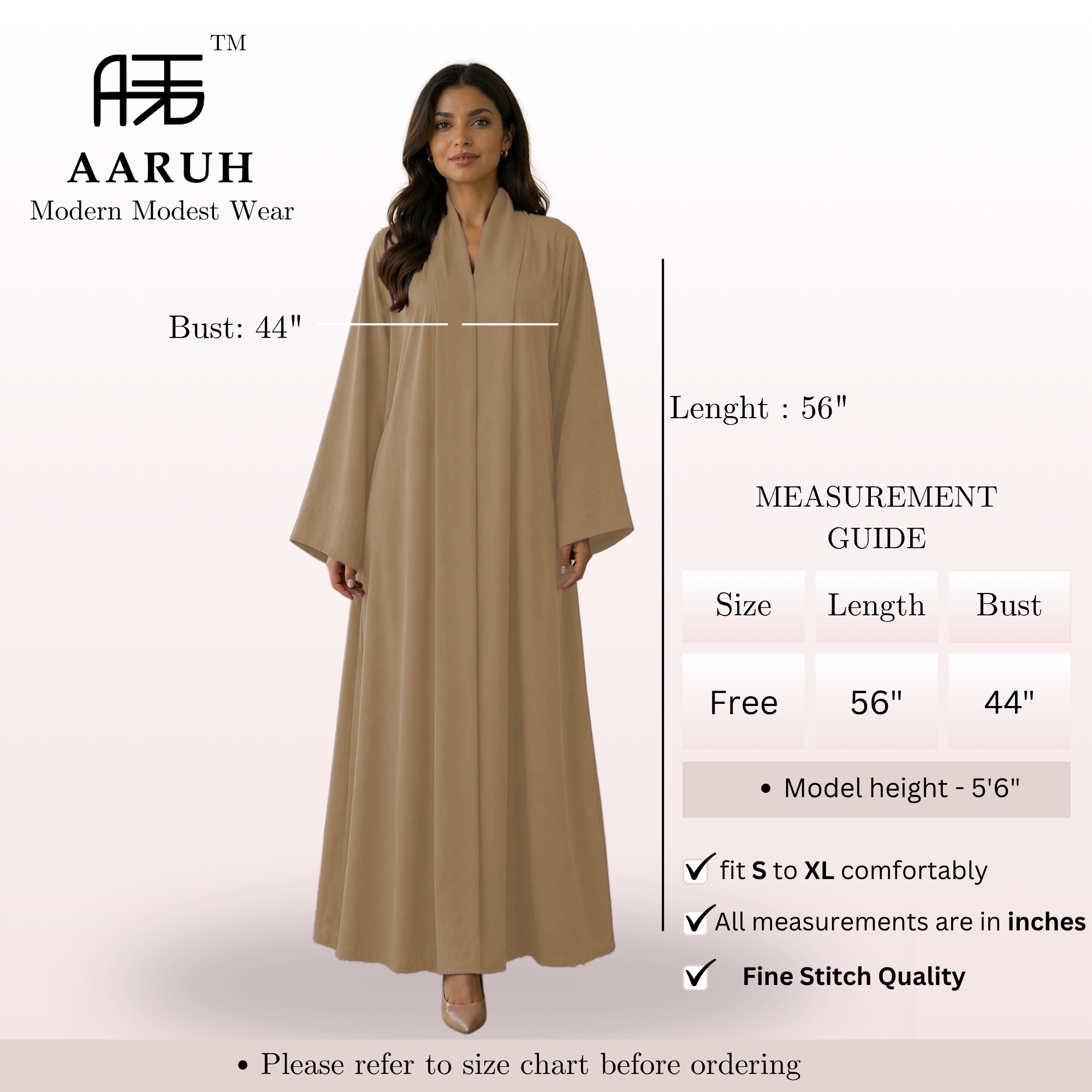 KIMONO BROWN – Premium Brown Kimono Style Abaya | V Neck | Without Hijab | Free Size | AARUH