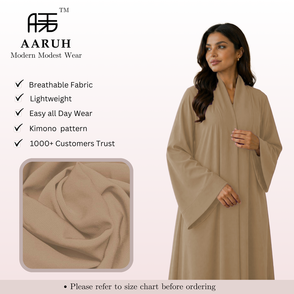 KIMONO BROWN – Premium Brown Kimono Style Abaya | V Neck | Without Hijab | Free Size | AARUH