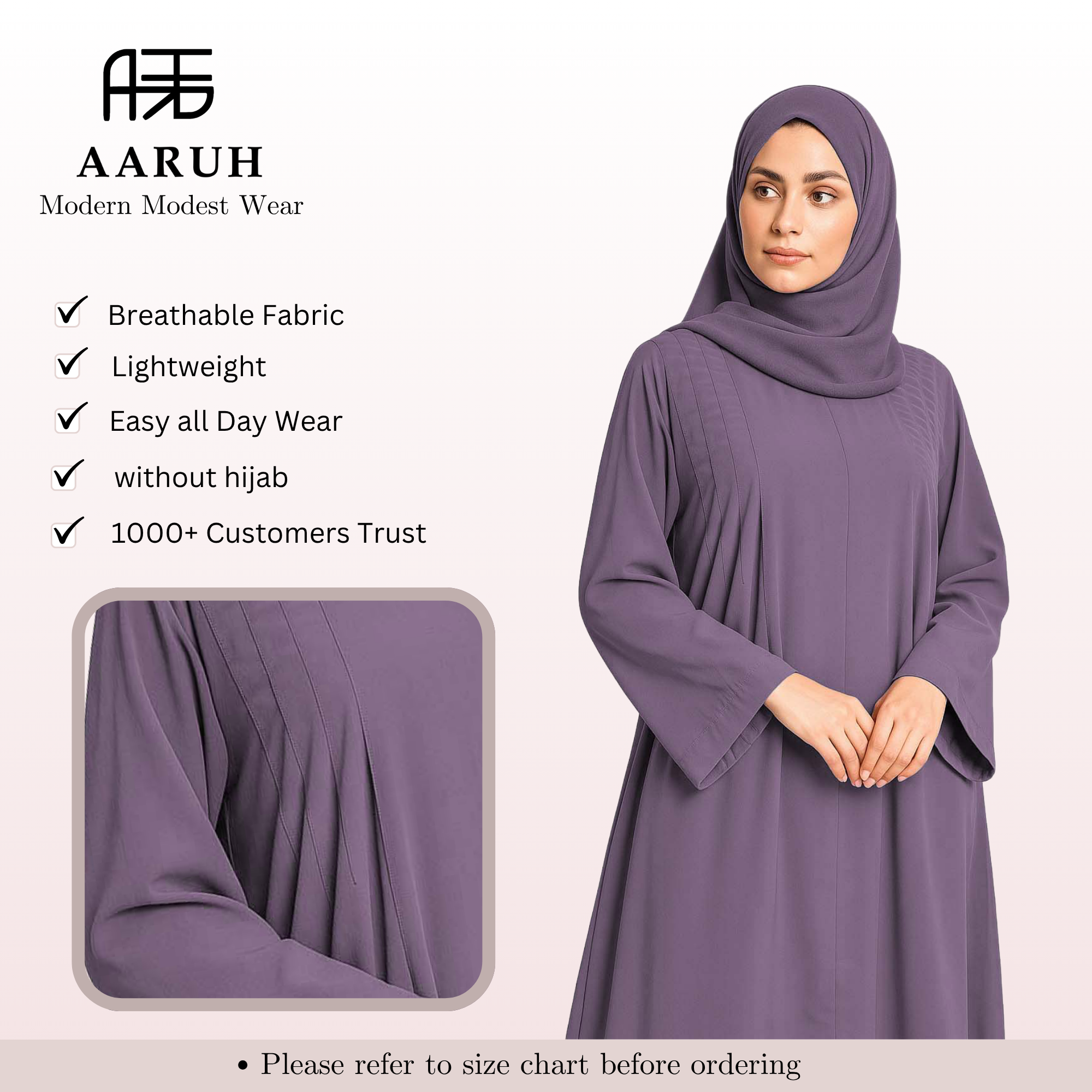 EIRA LAVENDER – Premium Lavender Modest Abaya | Free Size | AARUH