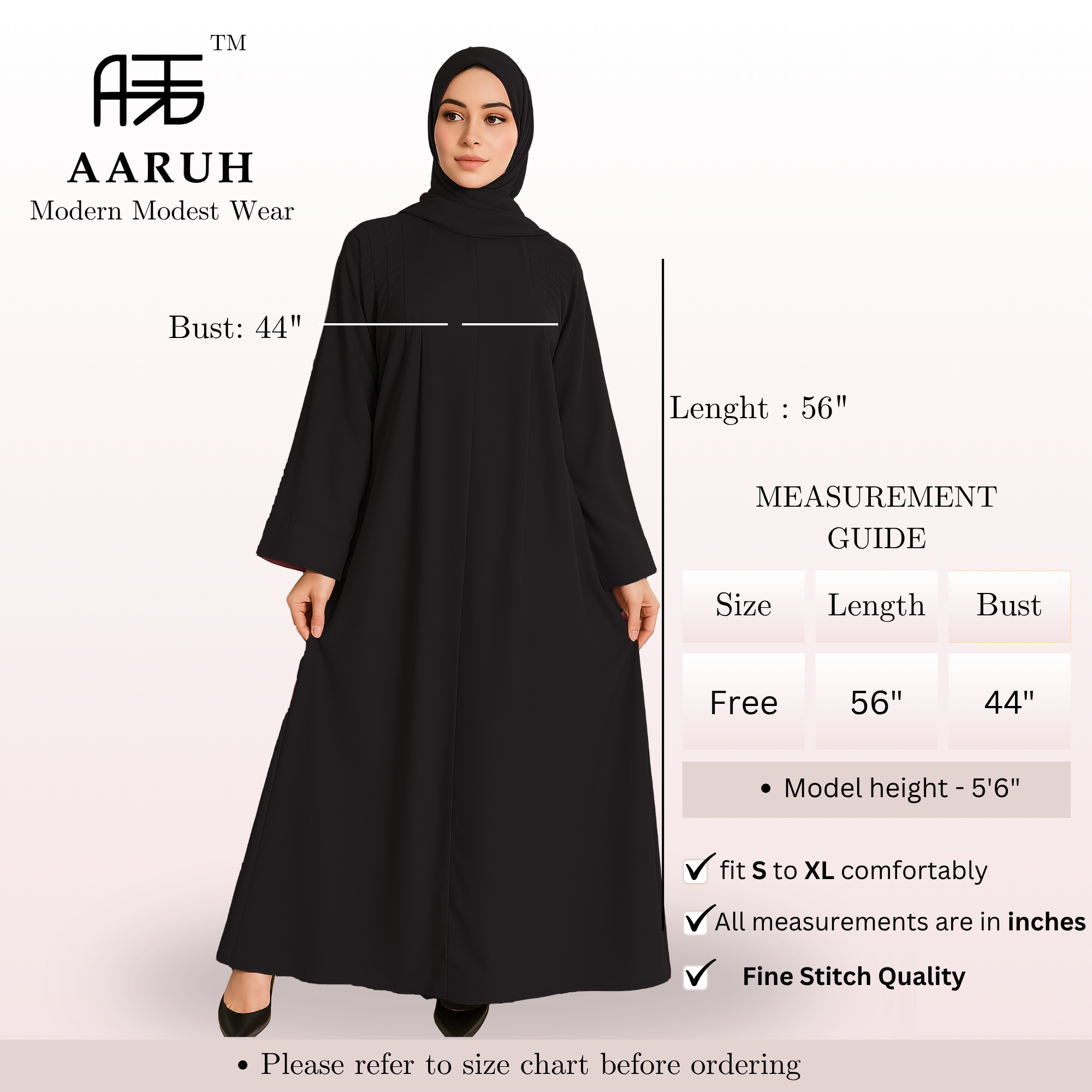 EIRA BLACK – Premium Black Modest Abaya | Free Size | AARUH
