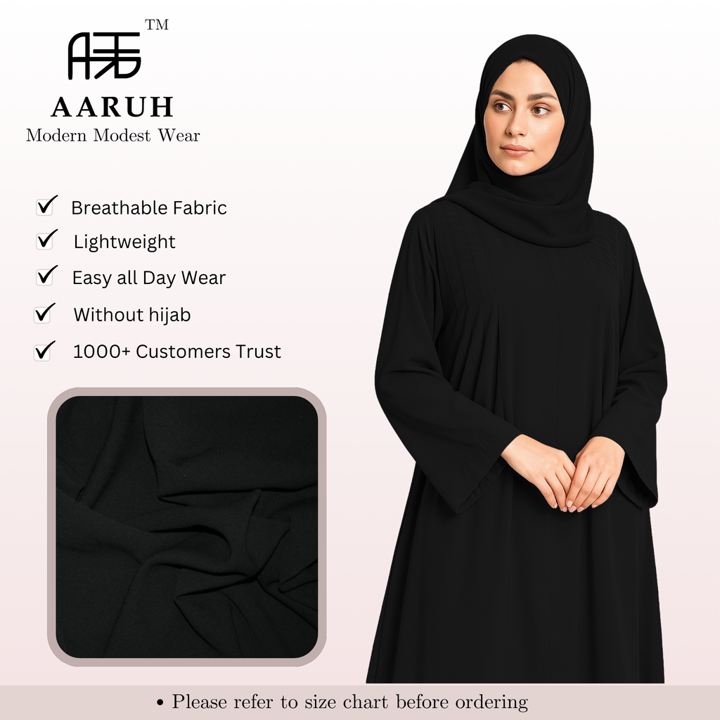 EIRA BLACK – Premium Black Modest Abaya | Free Size | AARUH