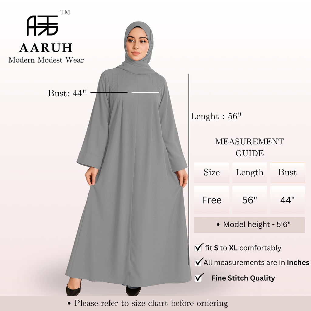 EIRA LIGHT GREY – Premium Light Grey Modest Abaya | Free Size | AARUH