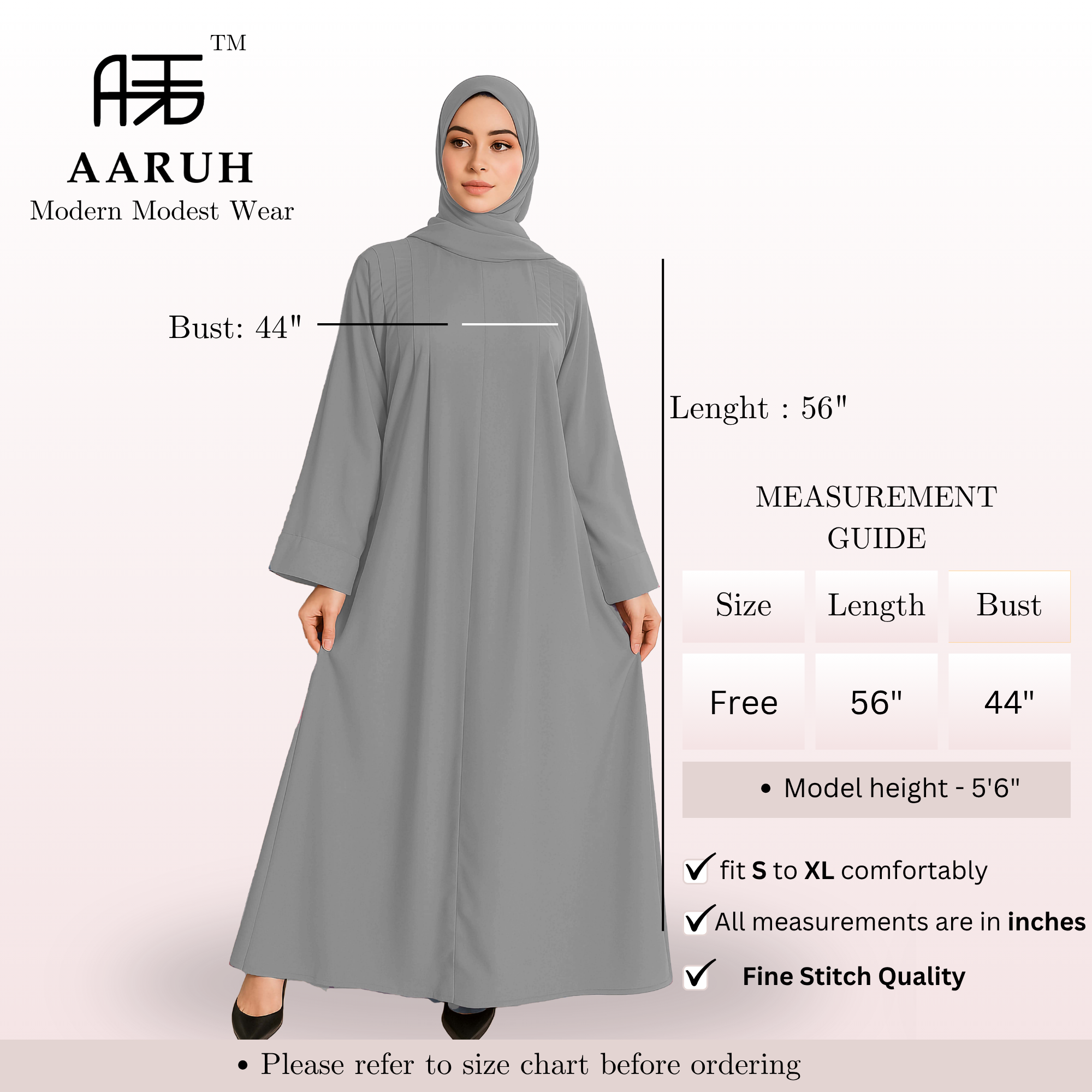 EIRA LIGHT GREY – Premium Light Grey Modest Abaya | Free Size | AARUH