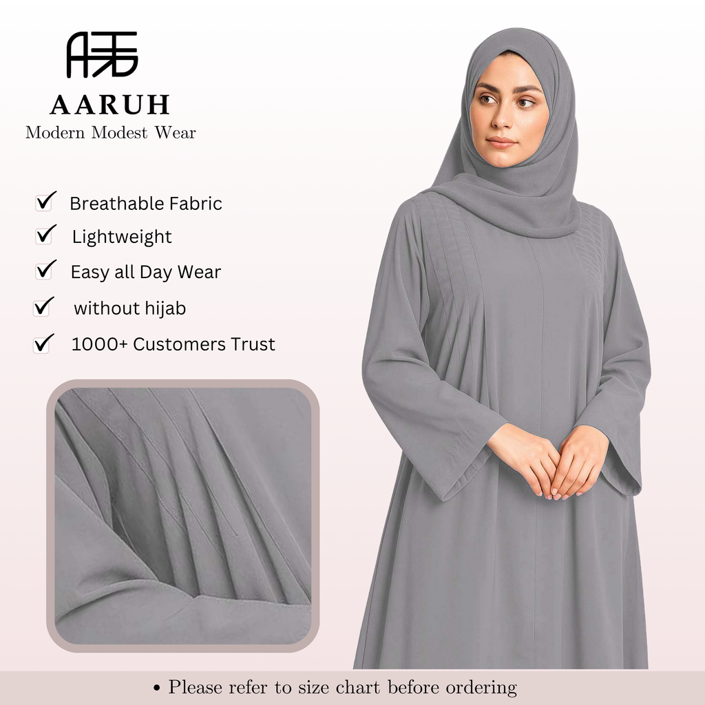 EIRA LIGHT GREY – Premium Light Grey Modest Abaya | Free Size | AARUH