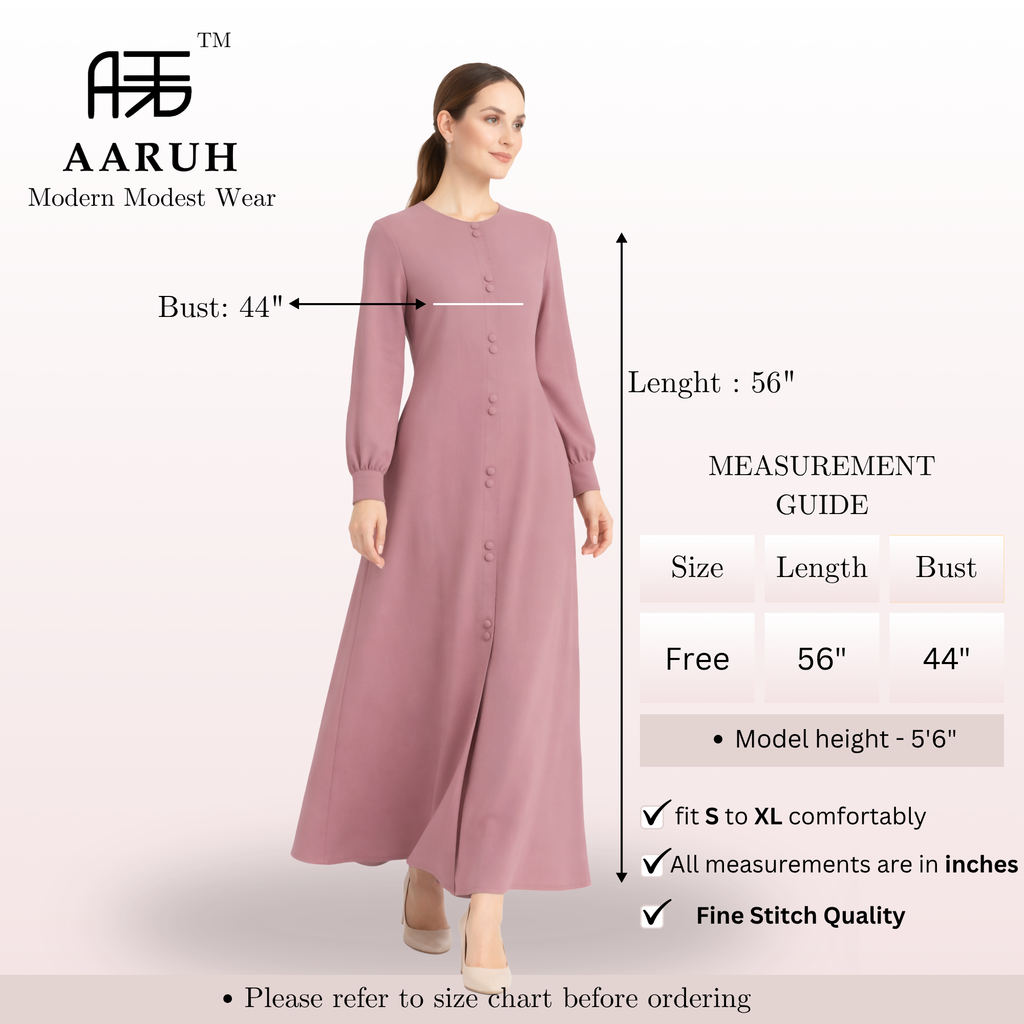 LINA BABY PINK – Premium Baby Pink Button Front Abaya | Round Neck | Without Hijab | Free Size | AARUH