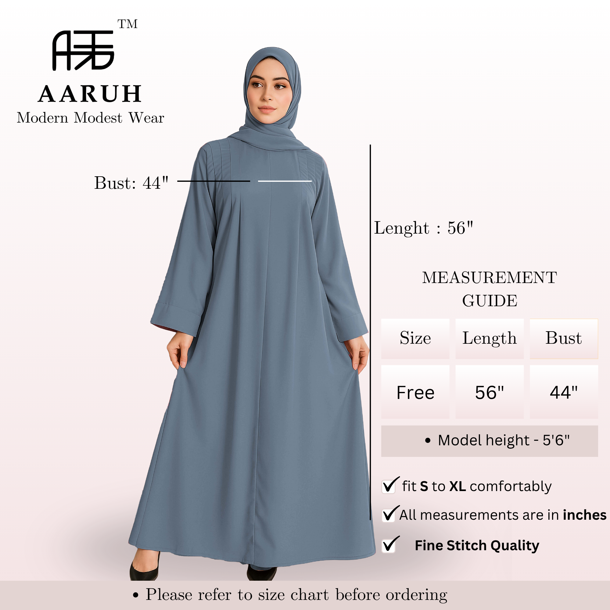 EIRA GREY – Premium Grey  Modest Abaya | Free Size | AARUH