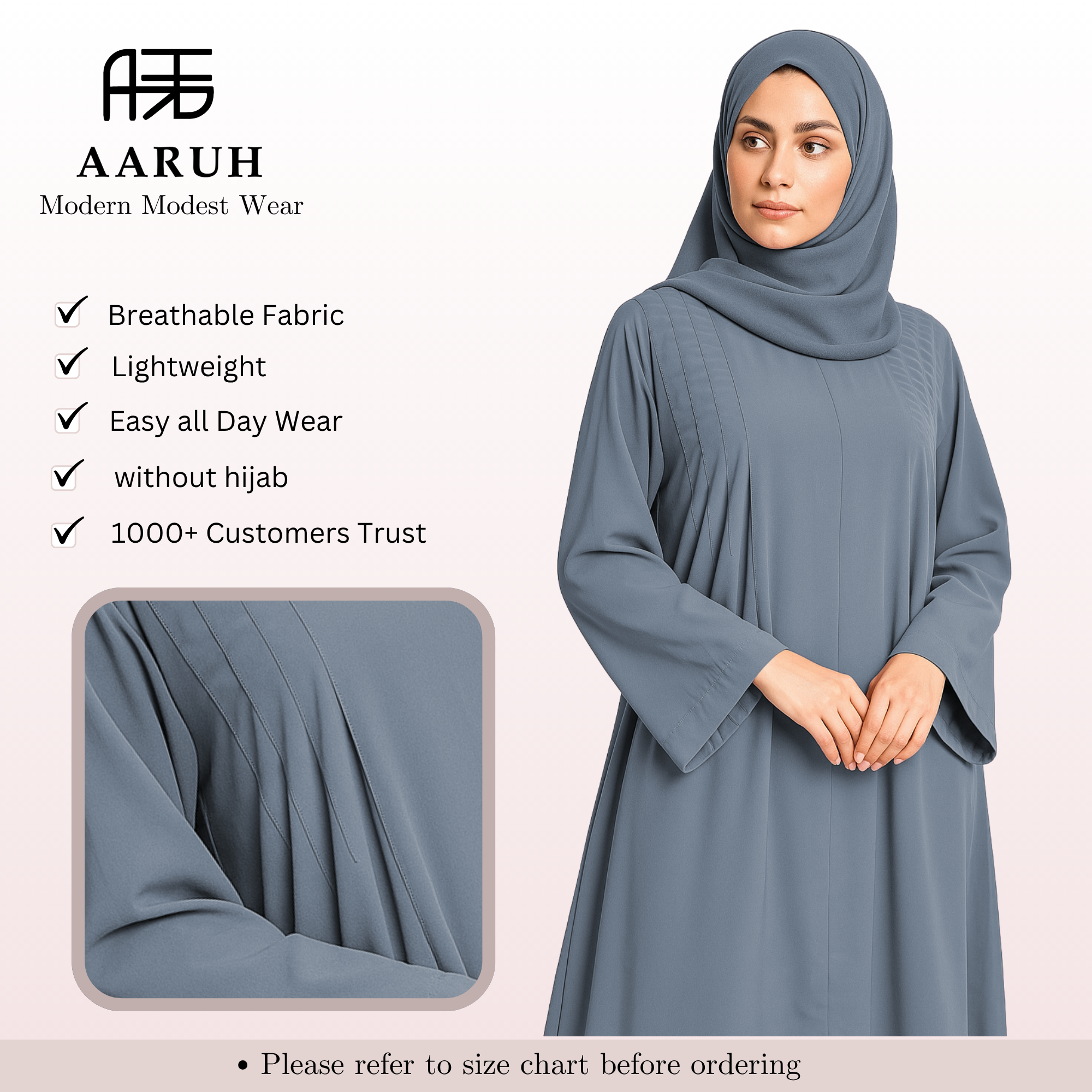 EIRA GREY – Premium Grey  Modest Abaya | Free Size | AARUH
