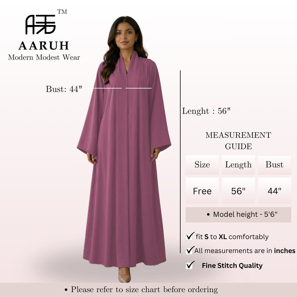 KIMONO PINK – Premium Pink Kimono Style Abaya | V Neck | Without Hijab | Free Size | AARUH