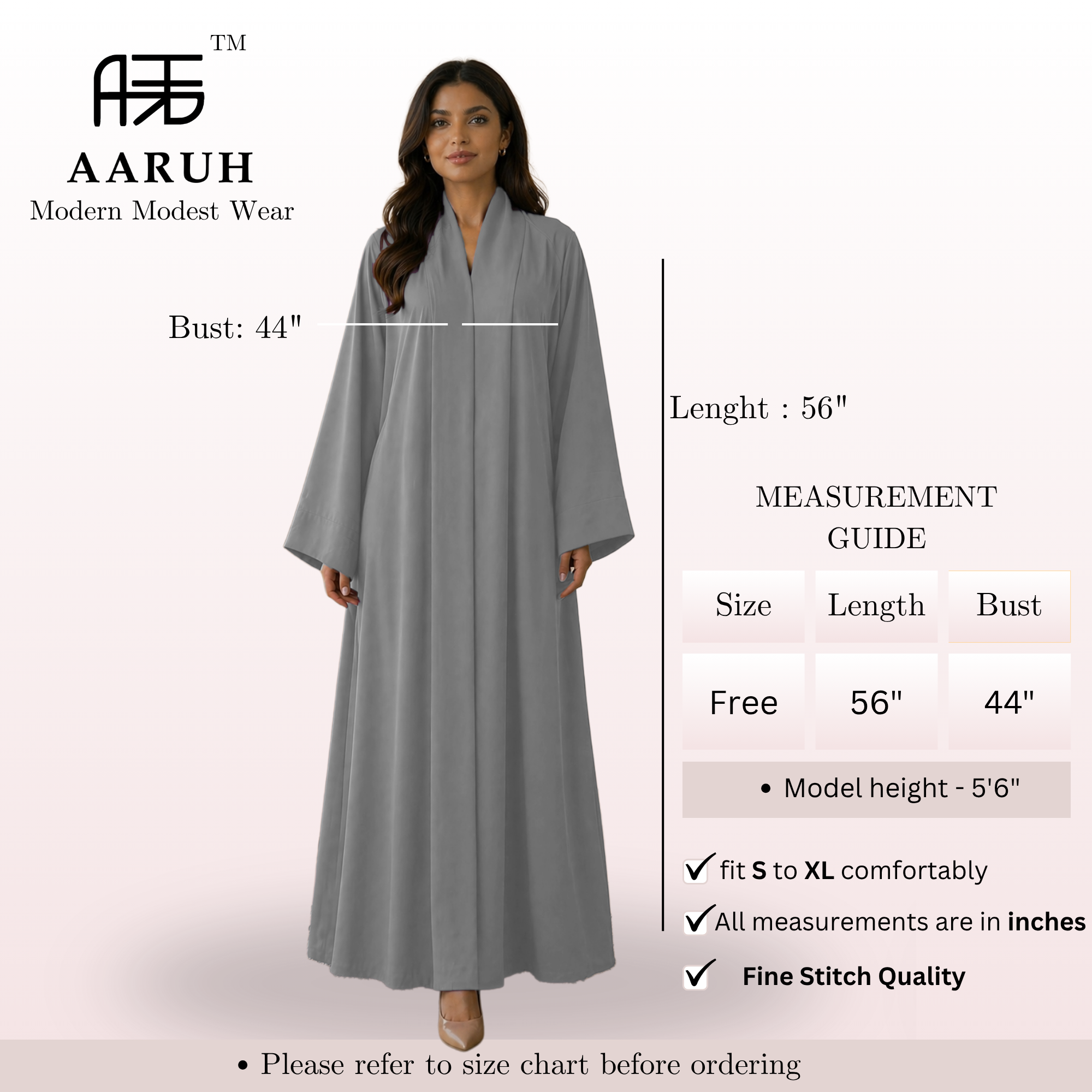 KIMONO STEEL GREY – Premium Steel Grey Kimono Style Abaya | V Neck | Without Hijab | Free Size | AARUH