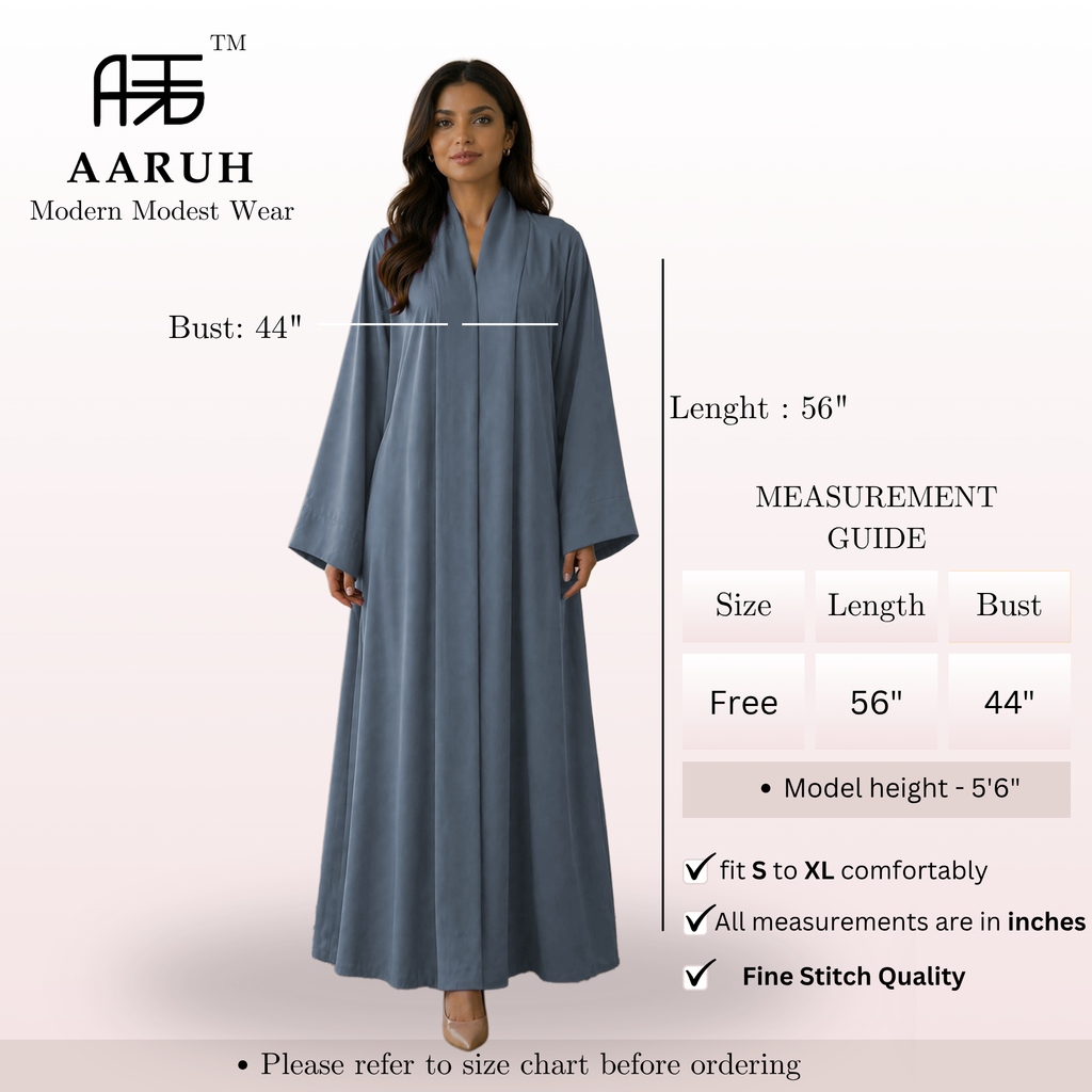KIMONO GREY – Premium Grey Kimono Style Abaya | V Neck | Without Hijab | Free Size | AARUH