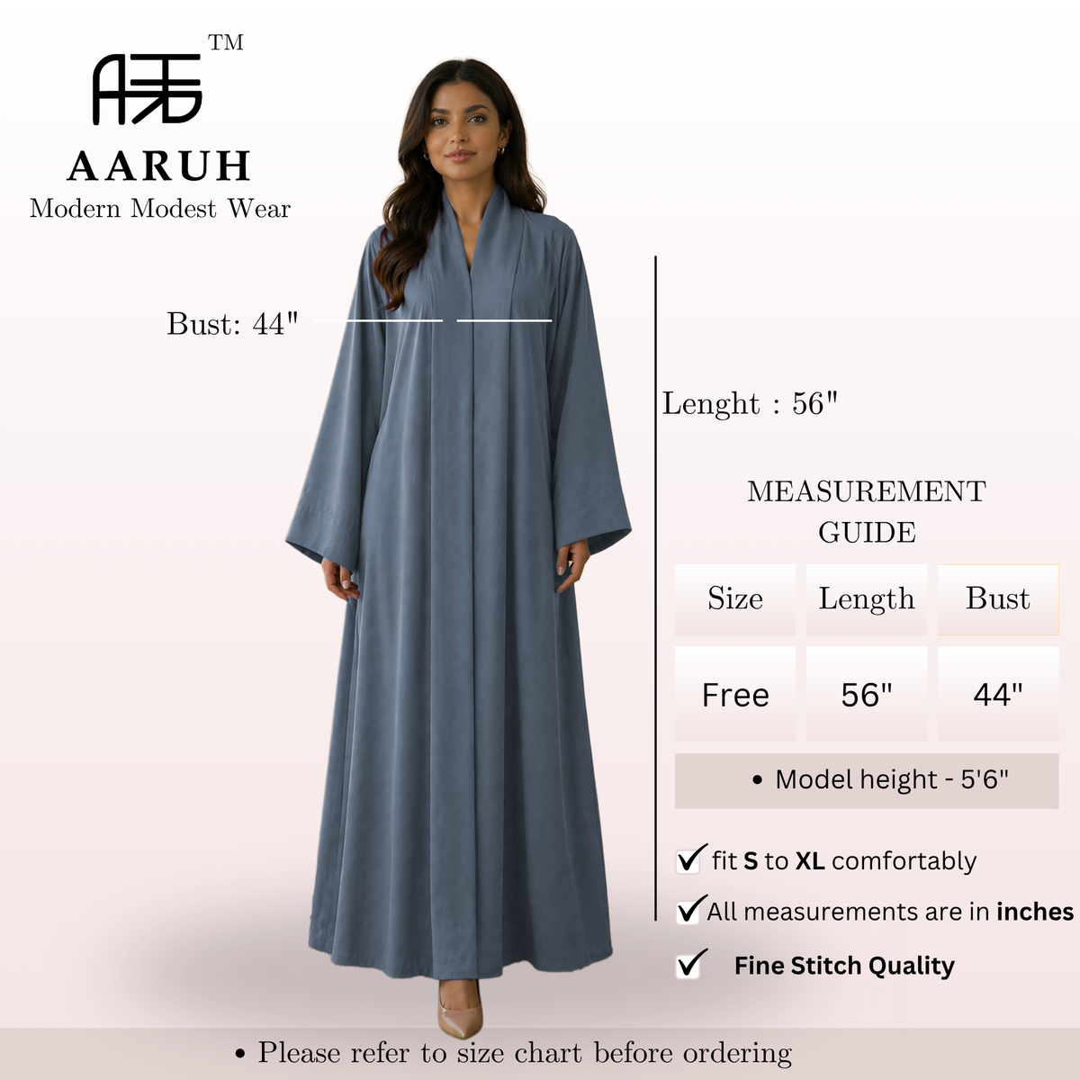 KIMONO GREY – Premium Grey Kimono Style Abaya | V Neck | Without Hijab | Free Size | AARUH