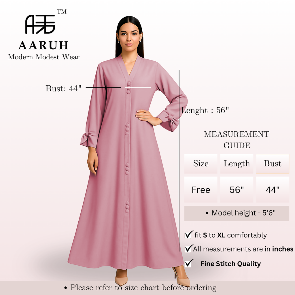 AARUH Baby Pink Button-Front Flared Abaya with V-Neck & Statement Sleeves