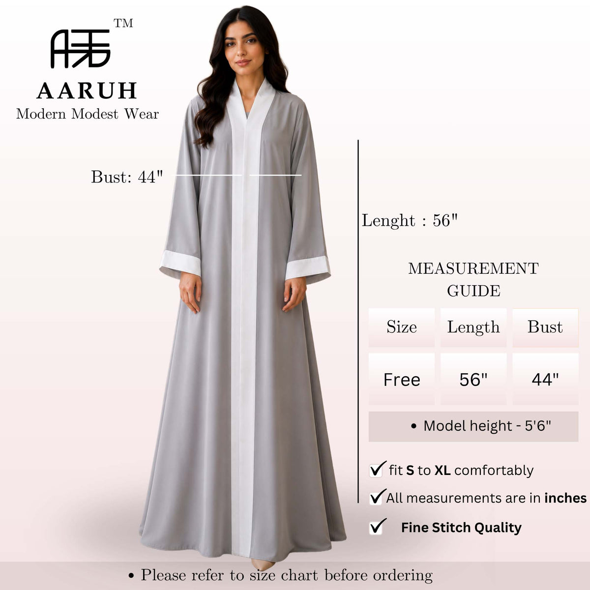 Light Grey Contrast Abaya Elegant Two-Tone Modest Wear | AARUH Fashion & Fabrics