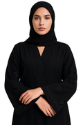 WAVES BLACK – Premium Black Embroidered Abaya with Matching Hijab | V Neck | Free Size | AARUH