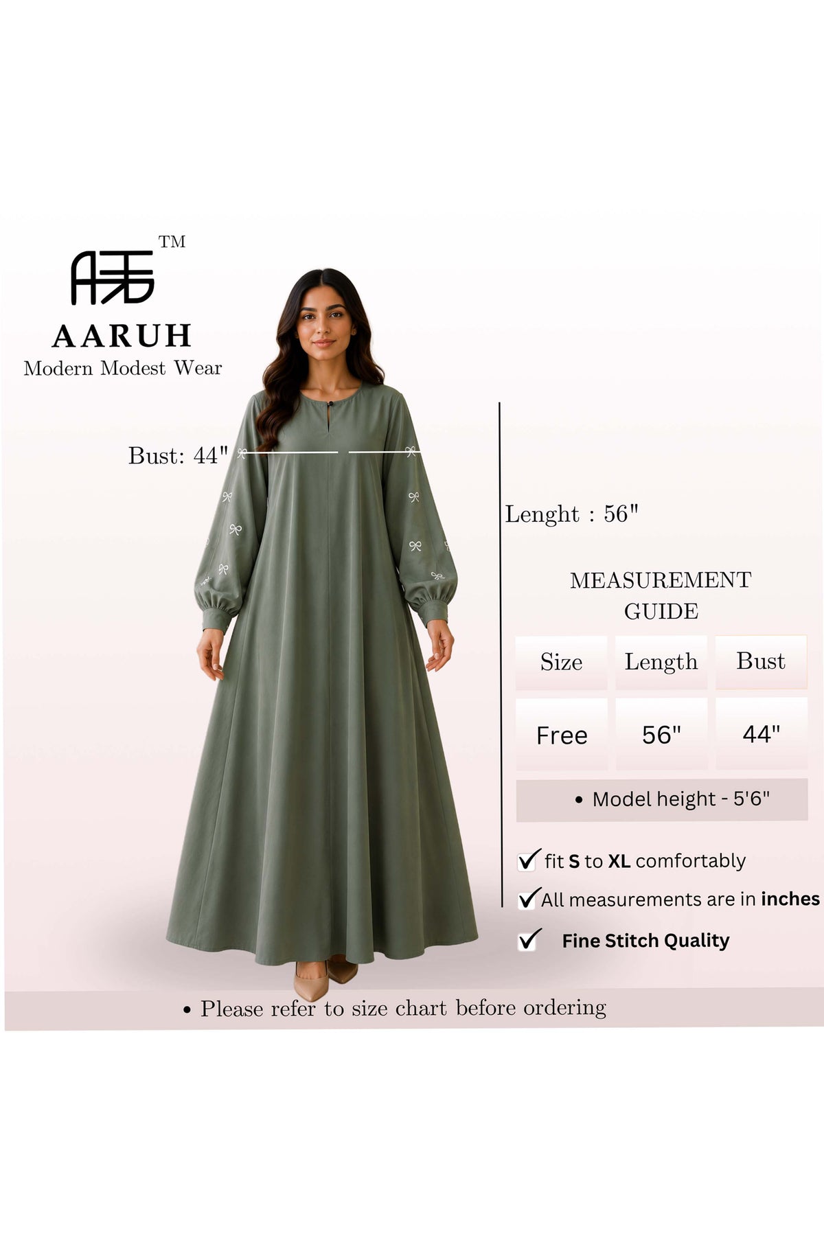 Elegant A-Line Maxi Dress with Bow Embroidered Sleeves