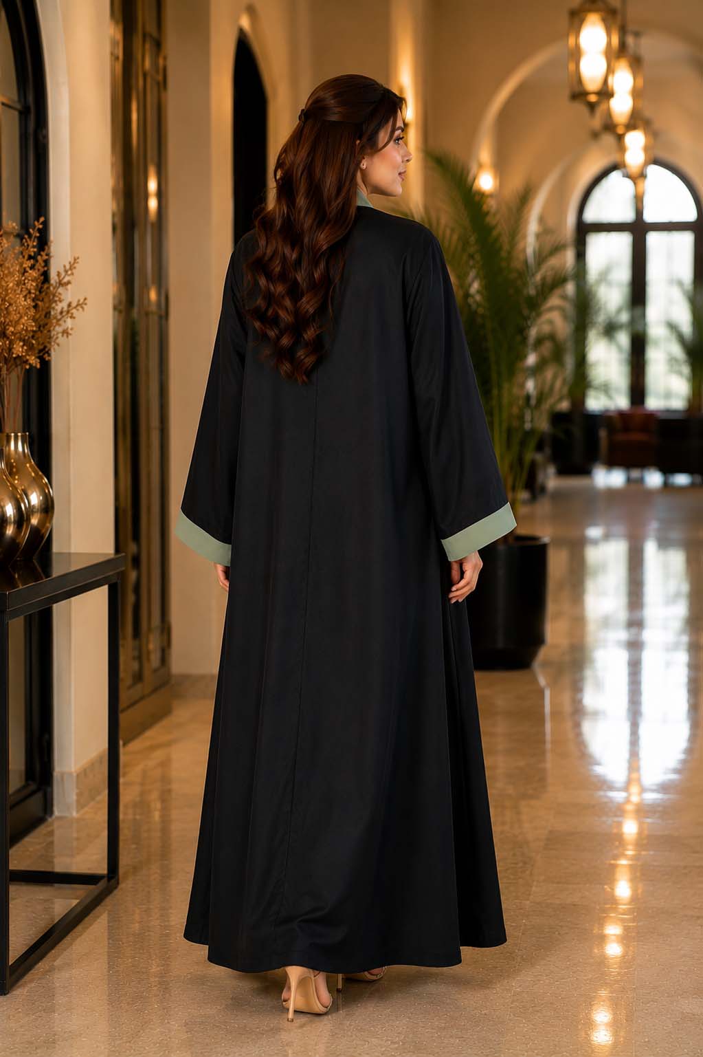 Black & Olive Panelled Abaya Timeless Style with a Modern Touch
