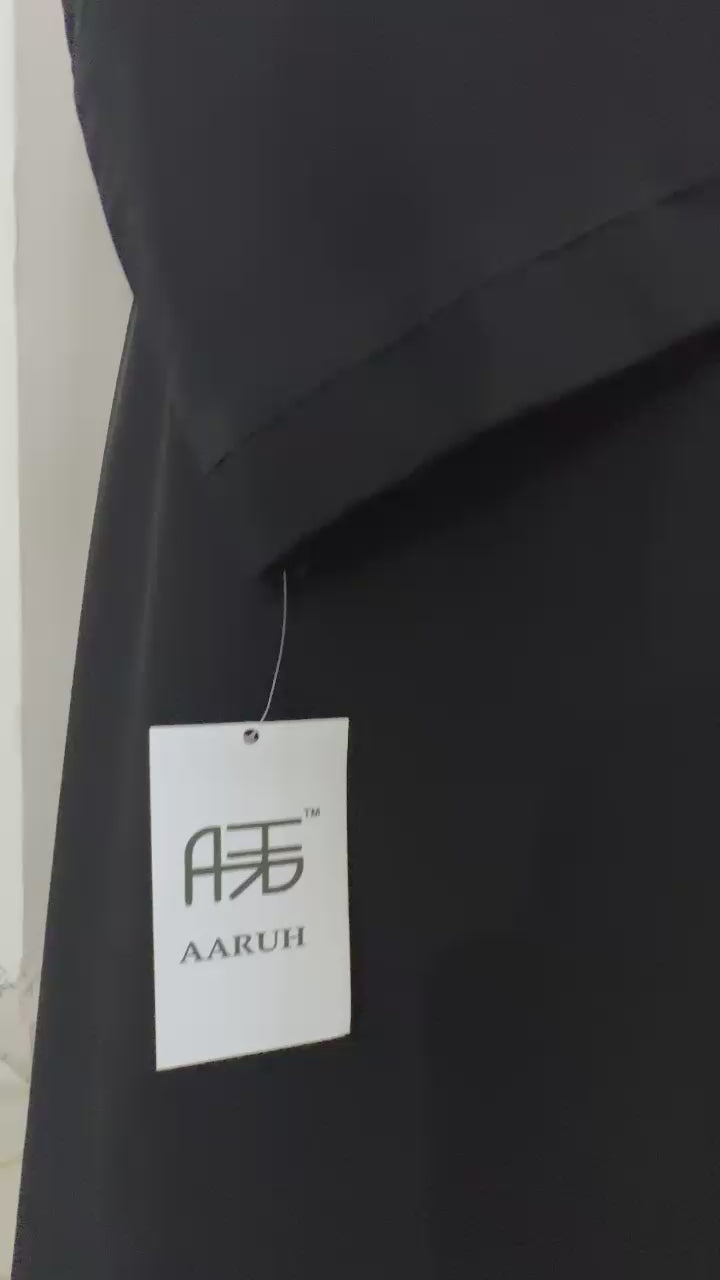 AARUH Black Nysa Embroidered Sleeve Abaya with Keyhole Neck & Flared Fit